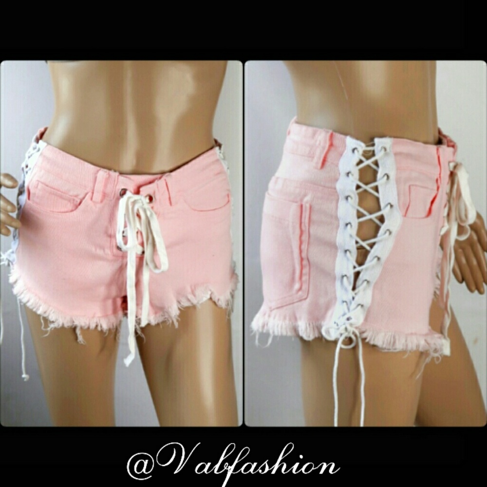 ALMOST GONE! PASTEL PINK LACE UP SHORTS!🌹 - Picture 1 of 7